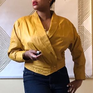 90s YELLOW LEATHER JACKET!!!